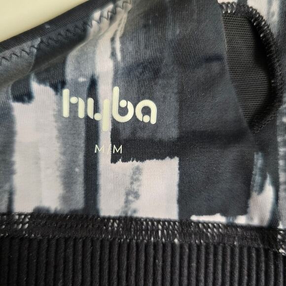 Hyba Black White Gray Sports Bra with Mesh Accents size Medium - Picture 9 of 11